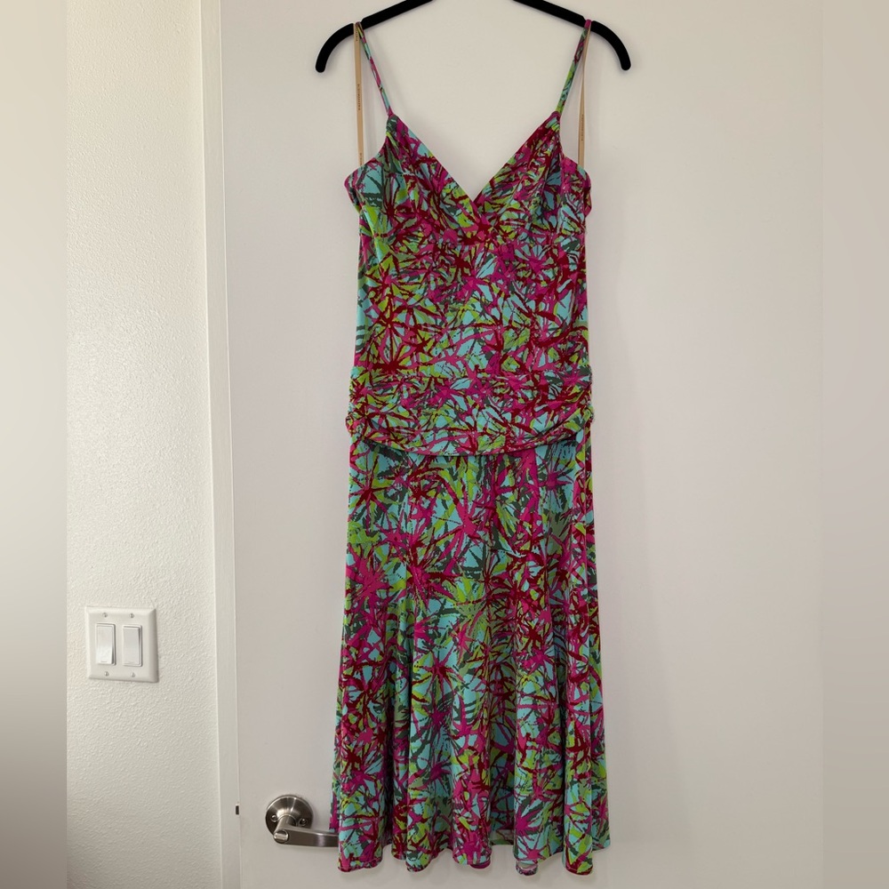 BCBGMaxAzaria Vibrant Multicolor Sleeveless Midi Dress